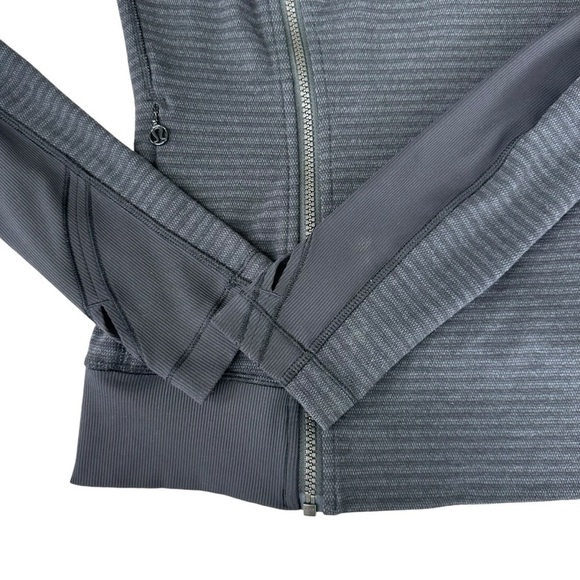 Lululemon stripe gray black pique Bhakti zip jacket asymmetric Luon 10 - Picture 6 of 17